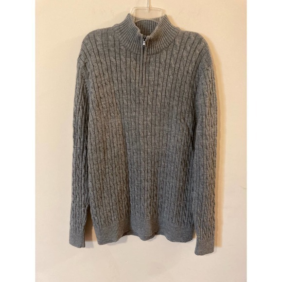 Men’s Lands’ End XL Gray Wool Sweater‎ 1/4 Zip Cableknit - Picture 1 of 7